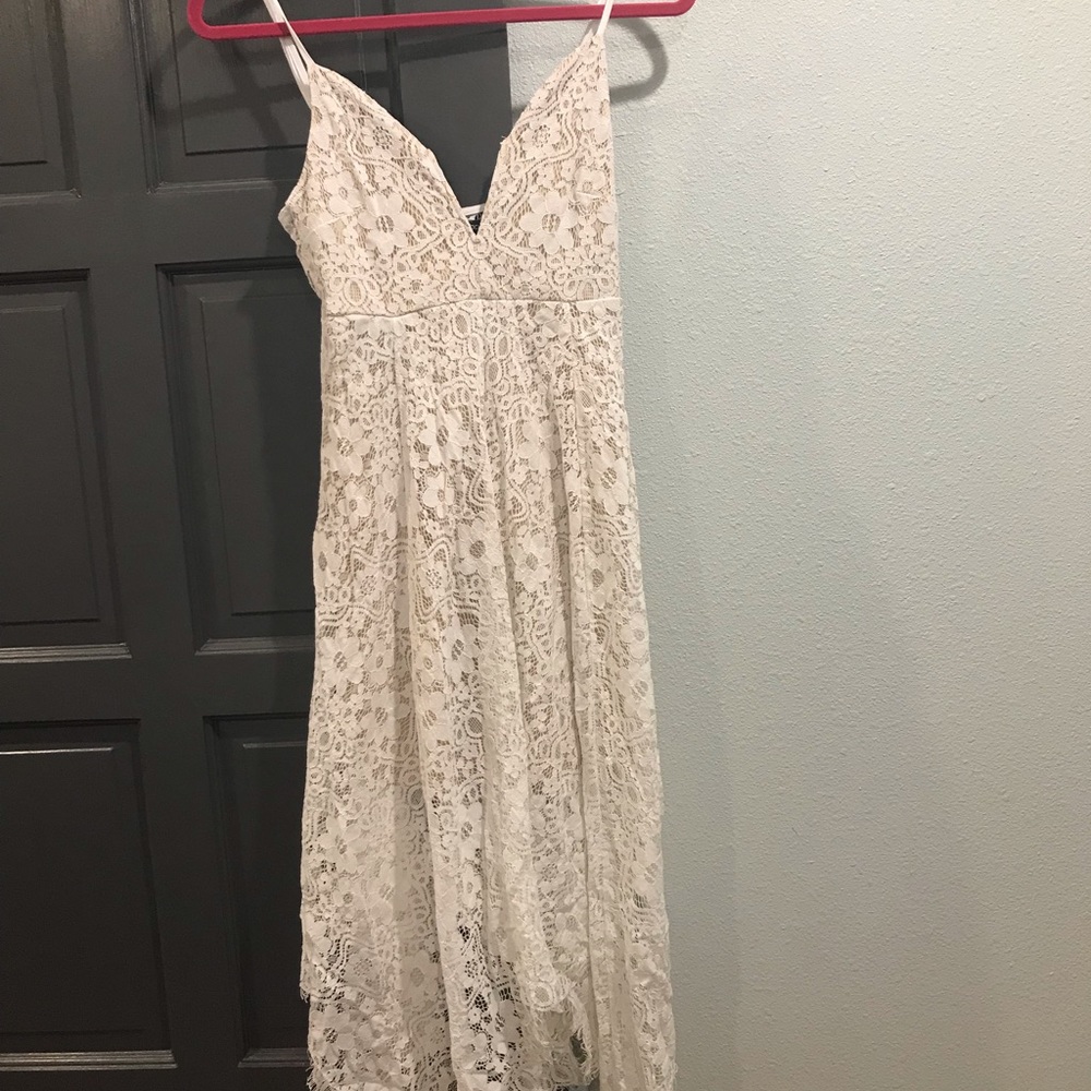 Boohoo White &Nude Lace Midi Dress